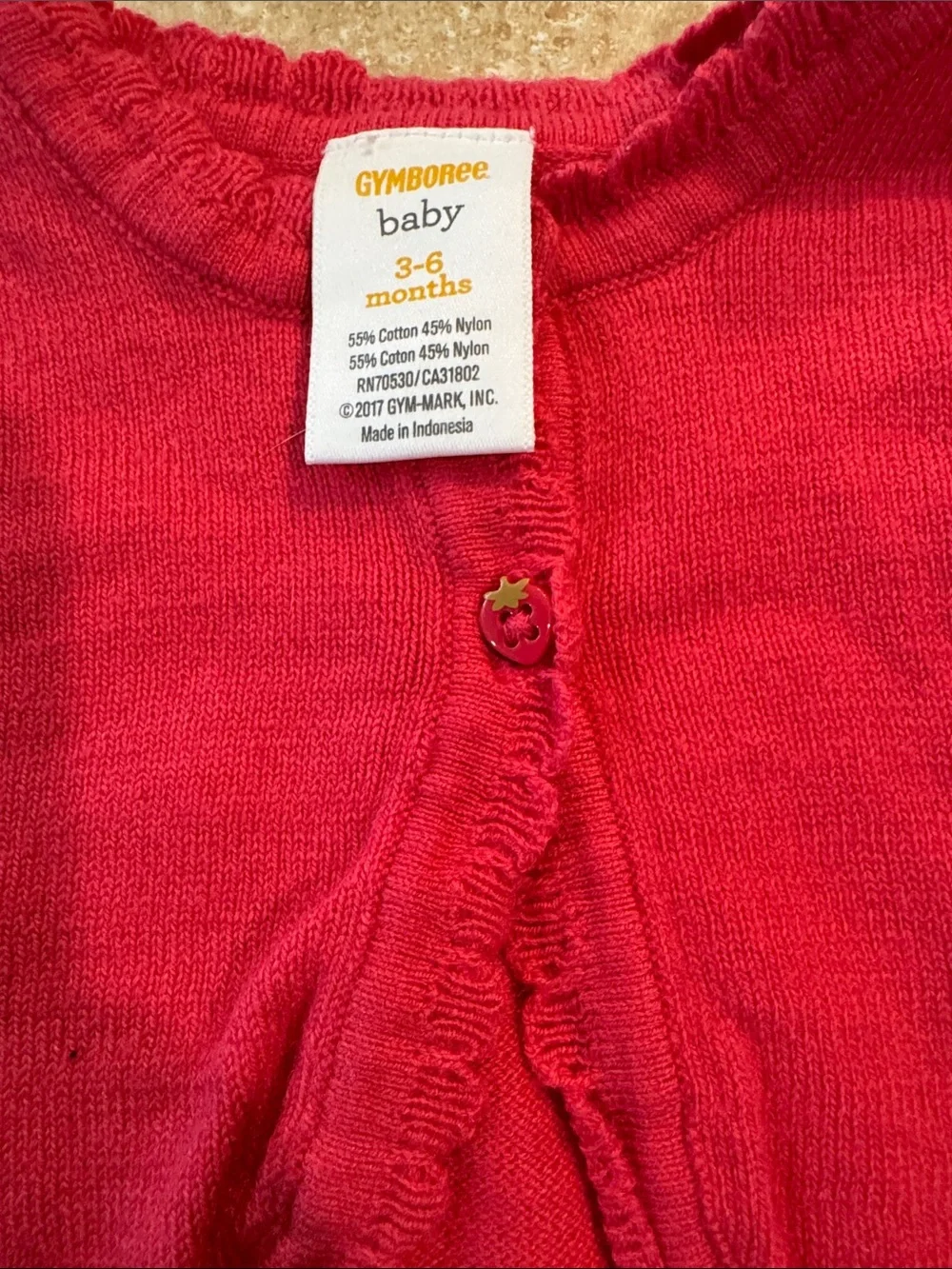 Gymboree Strawberry Print Top with Pink Cardigan & Leggings